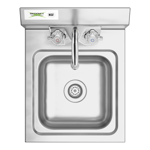 A Regency stainless steel wall-mounted hand sink with a faucet.