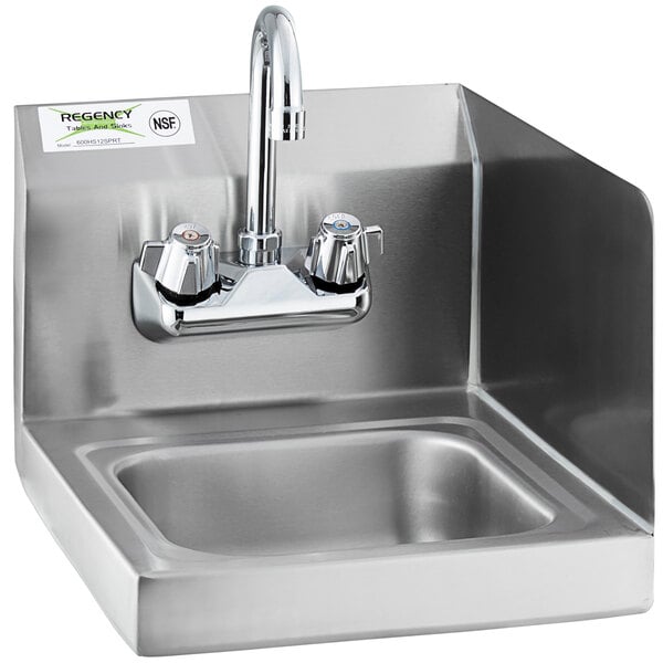 A Regency stainless steel wall-mounted hand sink with a faucet.