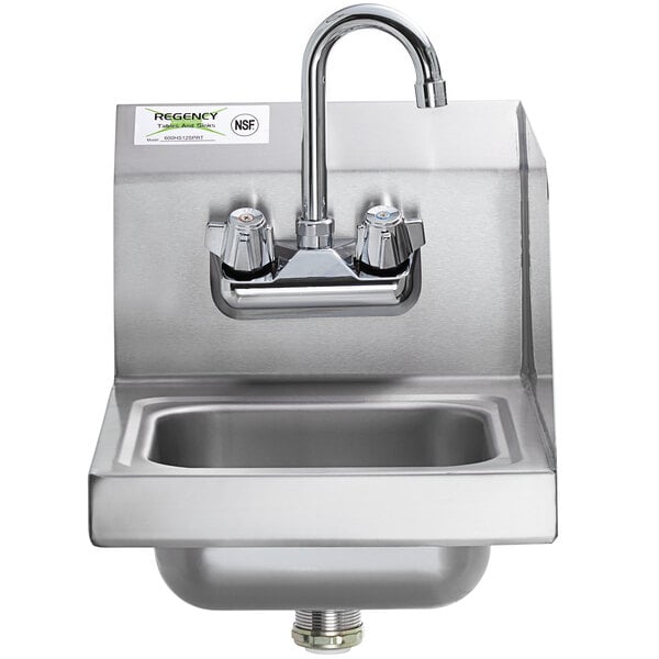 A stainless steel Regency wall-mounted hand sink with faucet.