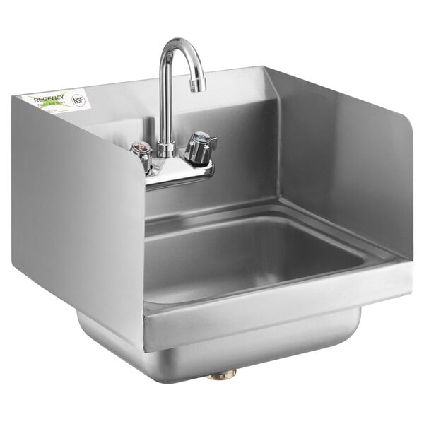A Regency stainless steel wall-mounted hand sink with a faucet.