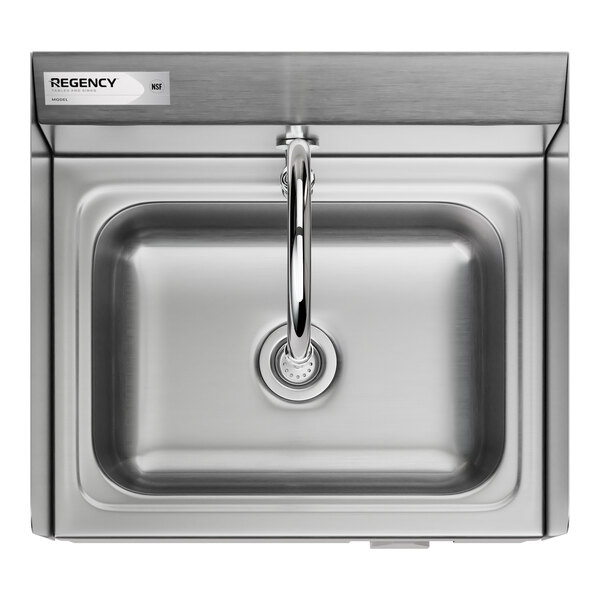 A Regency stainless steel wall-mounted hand sink with knee-operated valve and side splashes.