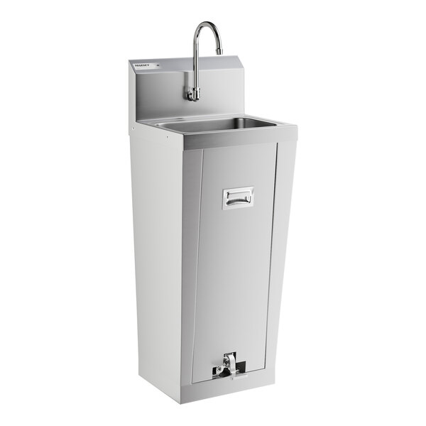 A stainless steel Regency hands-free hand sink with a faucet.