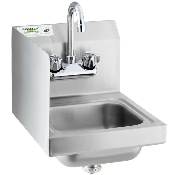 A Regency stainless steel wall-mounted hand sink with a faucet.