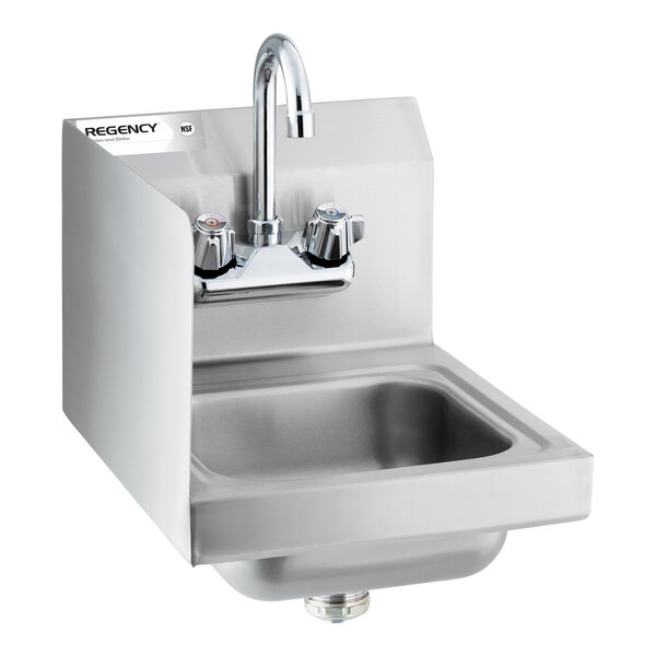 Regency 12" x 16" Wall-Mounted Hand Sink with 8" Gooseneck Faucet, 1.2 GPM Aerator, and Left Side Splash