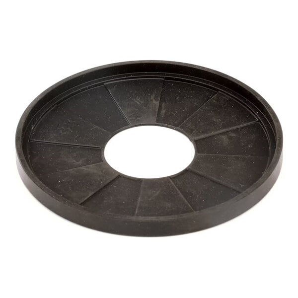 A black rubber gasket with a hole in the middle.