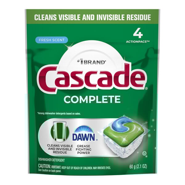Cascade Complete ActionPacs 17626 4-Count Fresh Scent Automatic Dishwasher Detergent Pods - 30/Case