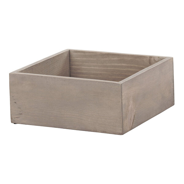 A Cal-Mil gray wood square box with a square top on a table.