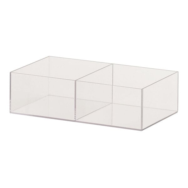 A clear rectangular Cal-Mil organizer with two compartments.