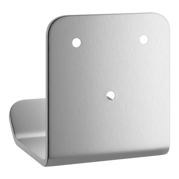 A stainless steel hands-free foot door opener with three mounting holes.