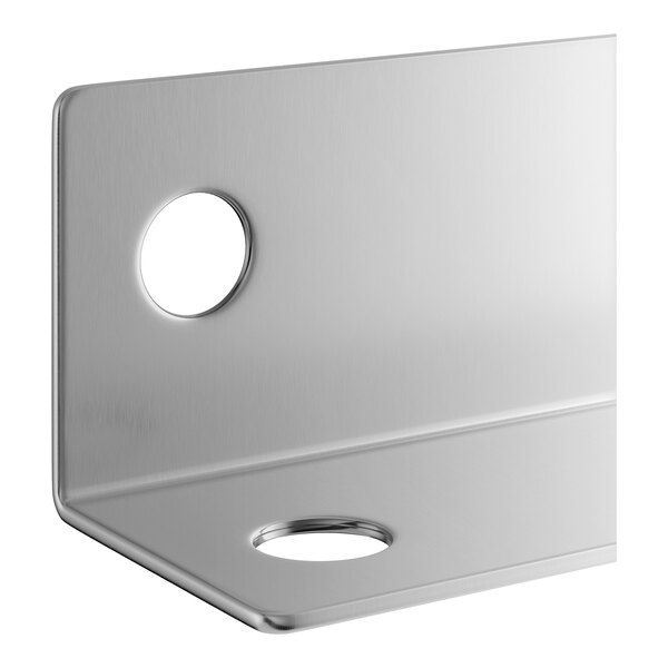 A stainless steel wall corner guard with adhesive strips and mounting holes.