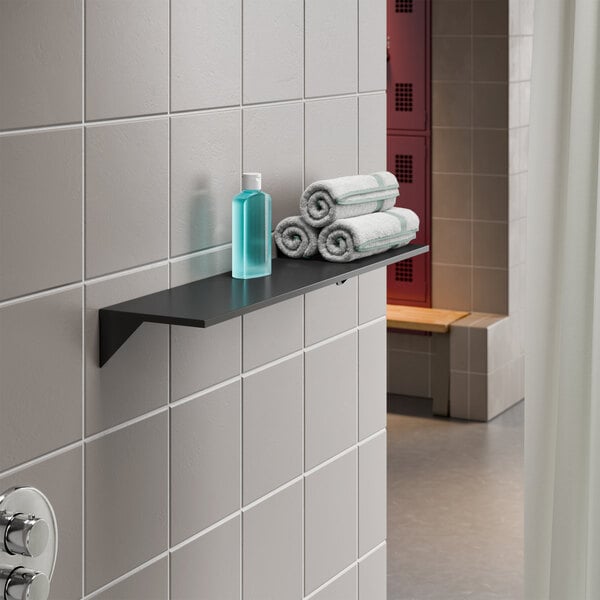 Lavex 8" x 36" Matte Black Stainless Steel Wall-Mount Shelf