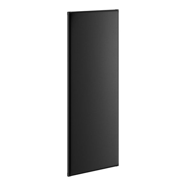 An 18 inch by 48 inch matte black metal urinal partition.