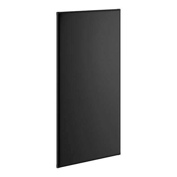 A 24 inch by 48 inch matte black metal urinal partition.
