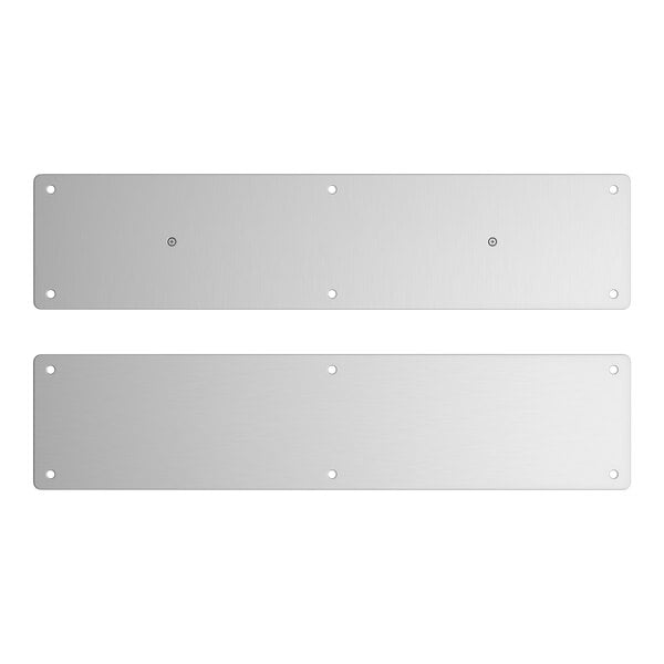 A set of two rectangular stainless steel push and pull plates with pre-drilled holes for mounting.