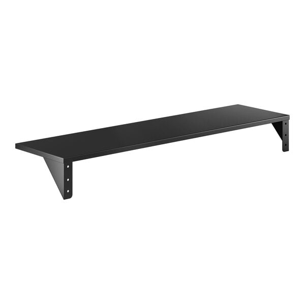 A matte black stainless steel wall-mount shelf with two supporting brackets.