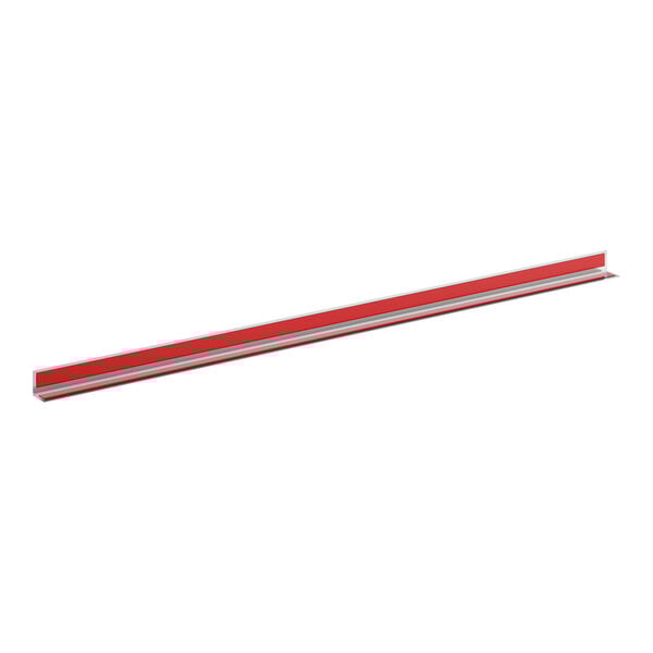 A 60-inch long, 2 1/2-inch wide stainless steel wall corner guard with a red accent strip.