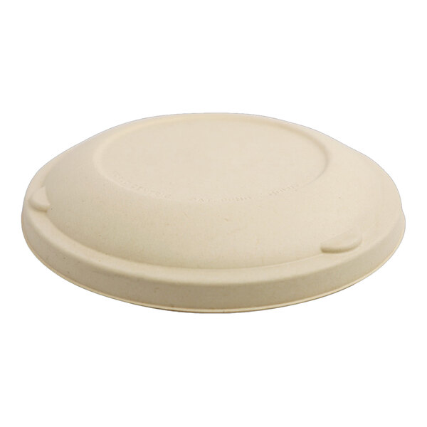 A World Centric compostable fiber lid for a round container on a white background.