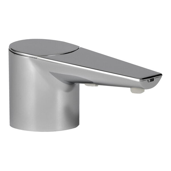 A close-up of a Bobrick polished chrome deck-mount automatic liquid soap dispenser.