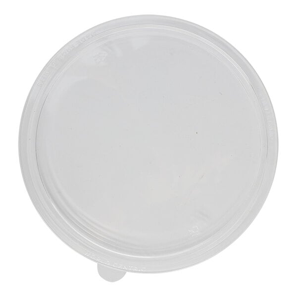 A clear World Centric plastic lid on a clear plastic container.
