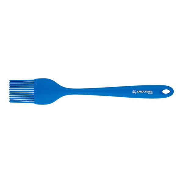 A Dexter-Russell blue silicone basting brush with a handle.