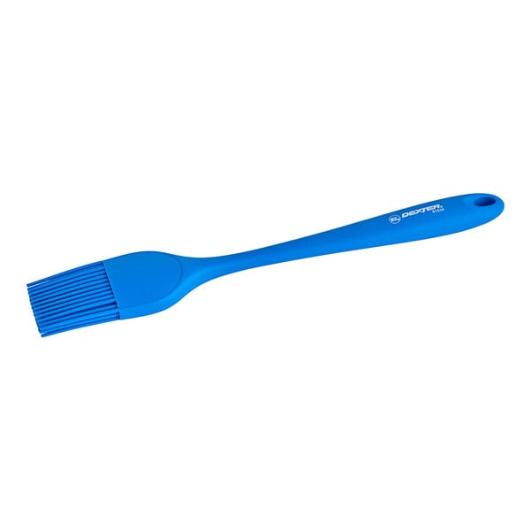 A blue silicone basting or pastry brush with a long handle.