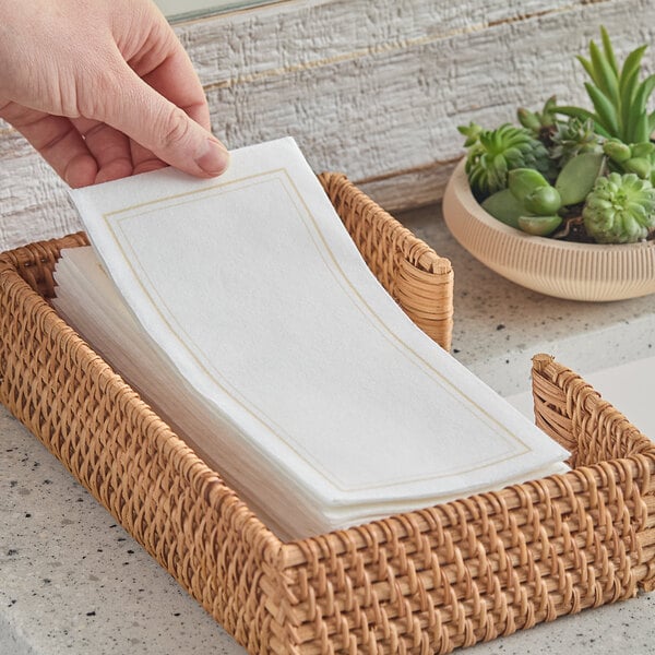 Choice Linen-Feel Gold Border 1/6 Fold Guest Towel - 500/Case