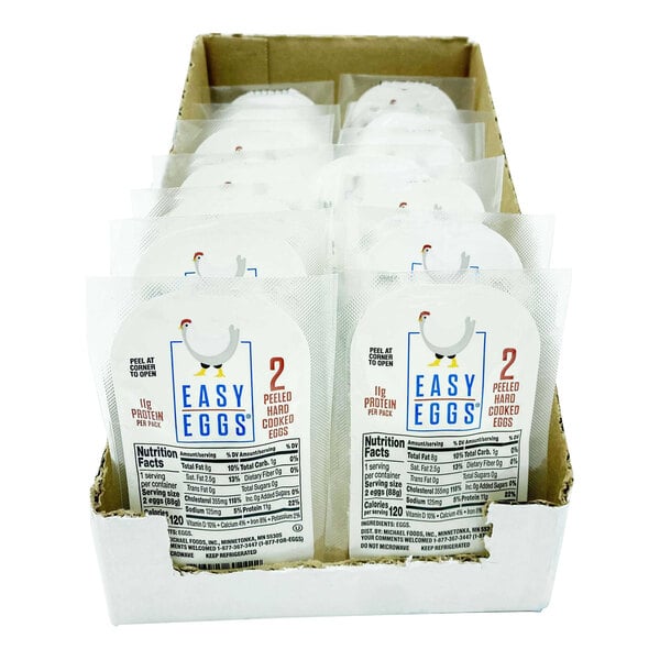A plastic-wrapped box of Easy Eggs containing 2 hard-cooked eggs.