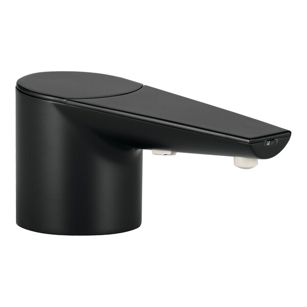 A Bobrick matte black deck-mount automatic foam soap dispenser on a counter.