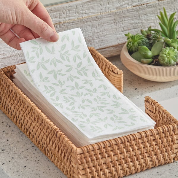 Choice Linen-Feel Leaf Pattern 1/6 Fold Guest Towel - 500/Case