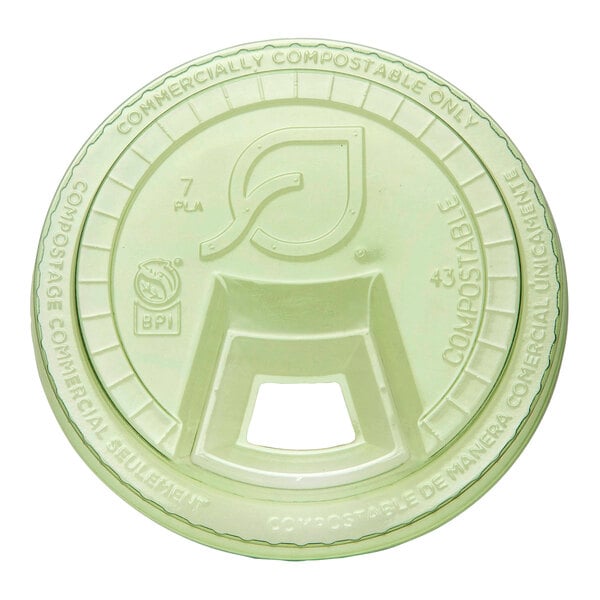 A green compostable plastic sip lid designed for 9-24 oz. cold cups.