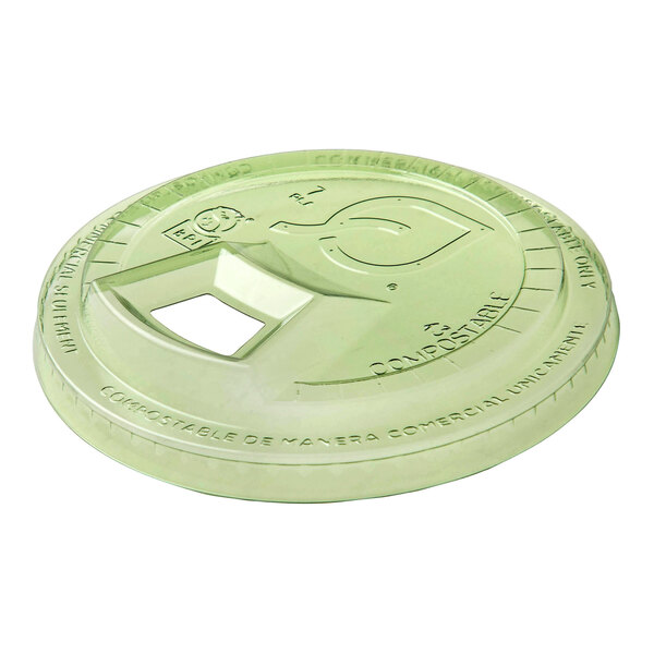 A green compostable plastic sip lid designed for 9-24 oz. cold cups.
