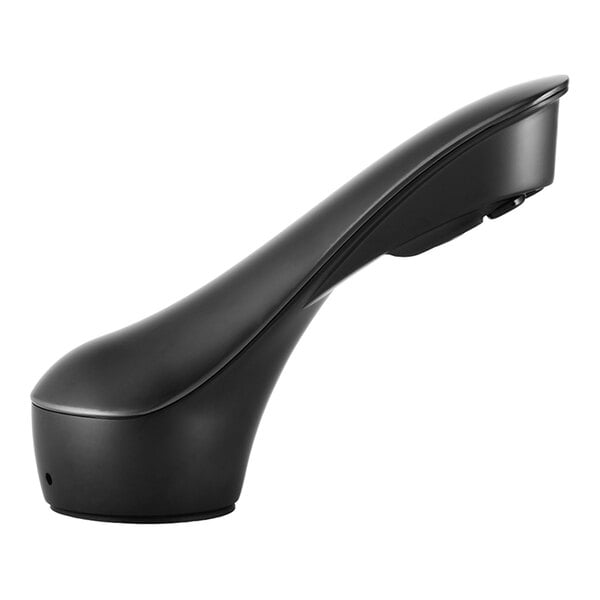 A Bobrick matte black deck-mount automatic faucet with a 6 1/2" cast spout.