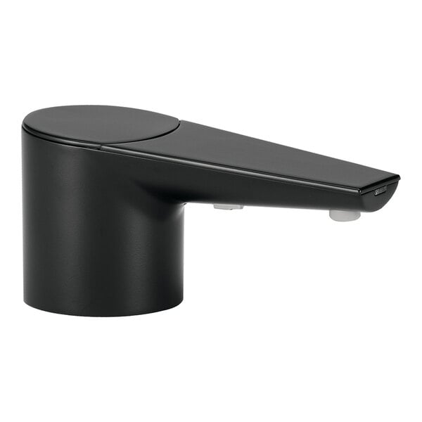 A Bobrick matte black deck-mount automatic liquid soap dispenser.