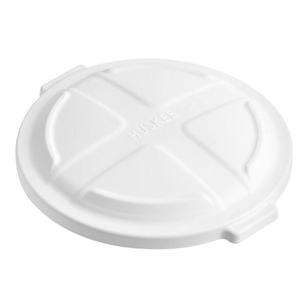 A white round dome trash can lid designed for a 32-gallon container.