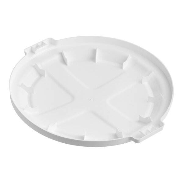 A white round plastic dome trash can lid designed for a 32-gallon container.
