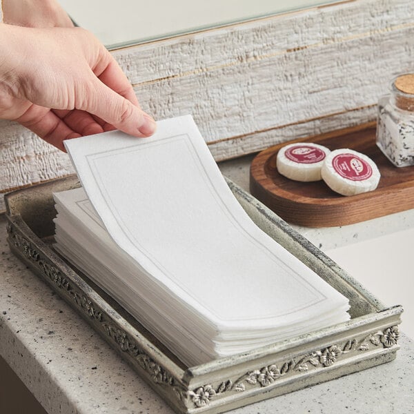 Choice Linen-Feel Silver Border 1/6 Fold Guest Towel - 500/Case