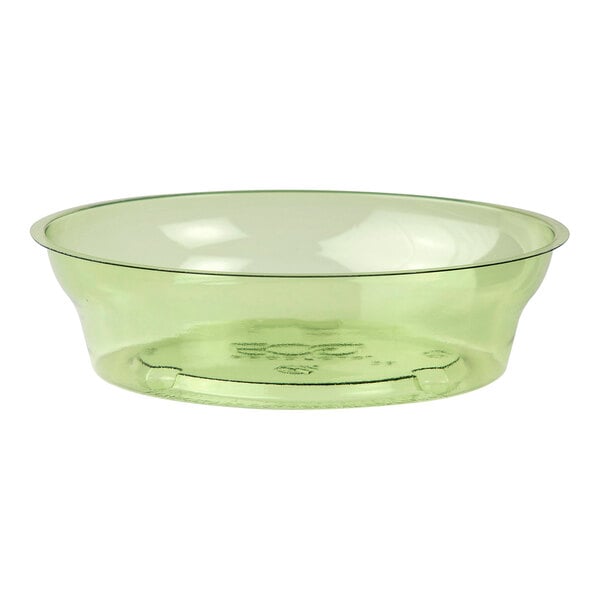 A small, round, green compostable plastic parfait insert designed for use with cold cups.