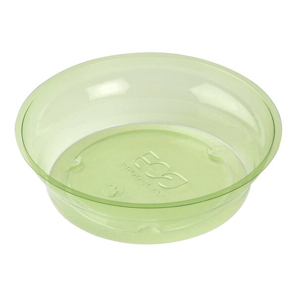 A small green compostable plastic parfait insert designed for use with 9-12 oz. cold cups.