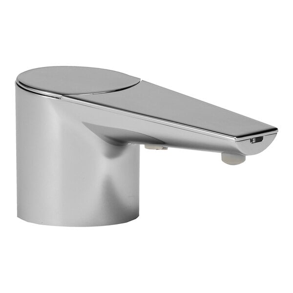 A close-up of a Bobrick polished chrome deck-mount automatic foam soap dispenser.