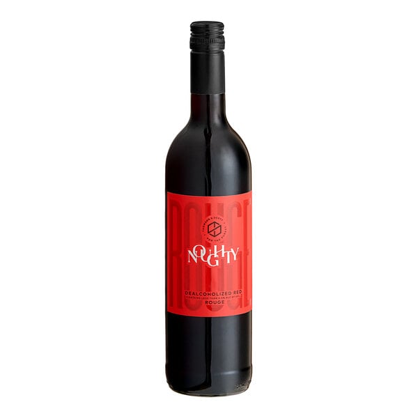 A 750 mL bottle of Noughty Non-Alcoholic Rouge Syrah with a red label.