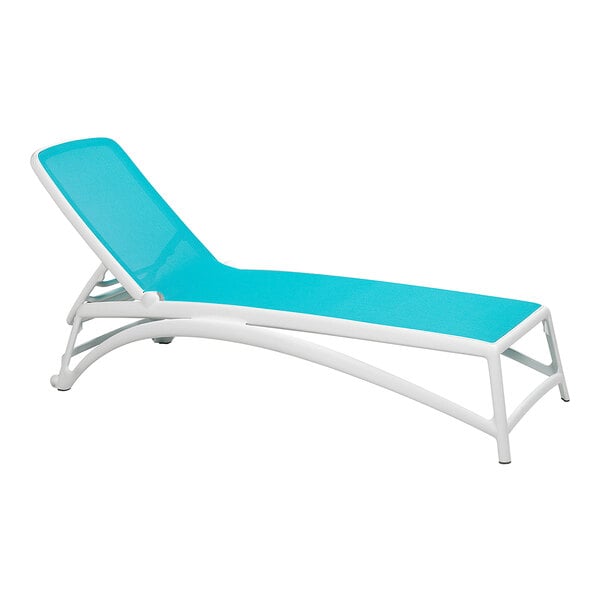 Nardi Atlantico Bianco Adjustable Stackable Resin Chaise Lounge with Celeste Fabric Seat