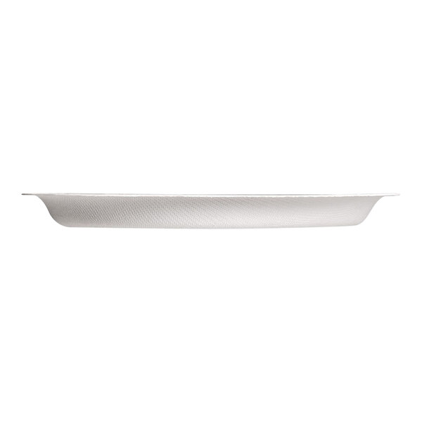 A Jungle Stone 7" compostable sugarcane pulp plate with a curved edge.