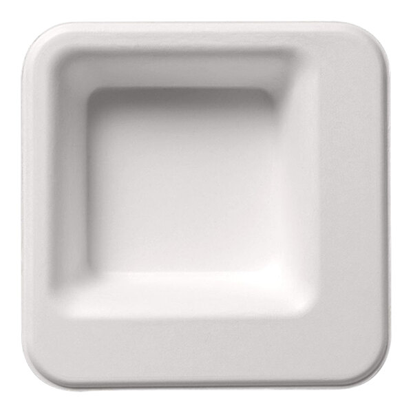 A white square Jungle Diamond compostable sugarcane pulp bowl with a square center.