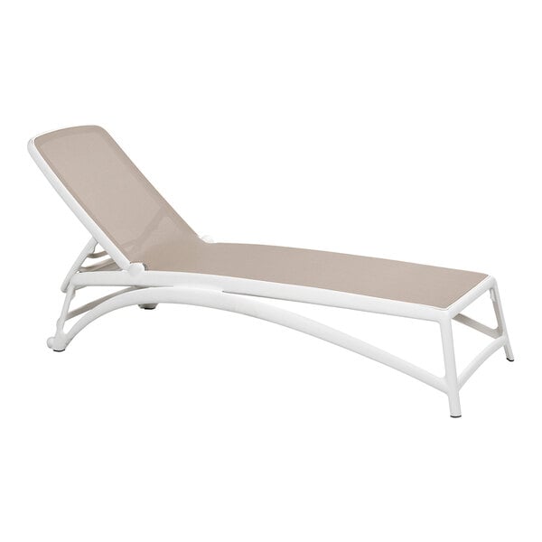 Nardi Atlantico Bianco Adjustable Stackable Resin Chaise Lounge with Tortora Fabric Seat