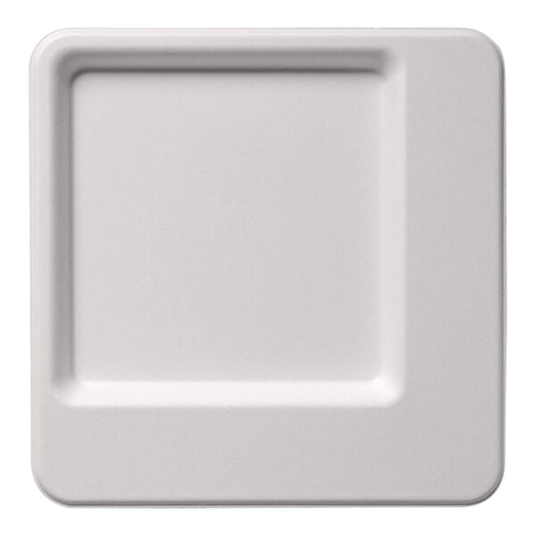 A white square Jungle Diamond compostable sugarcane pulp plate.