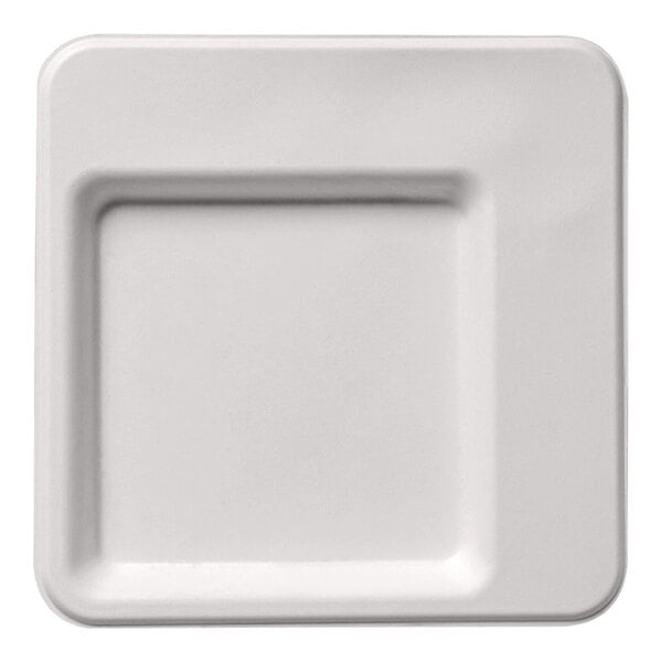A white square Jungle Diamond sugarcane pulp plate.
