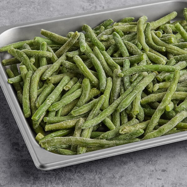 A tray of individually quick frozen whole green beans.