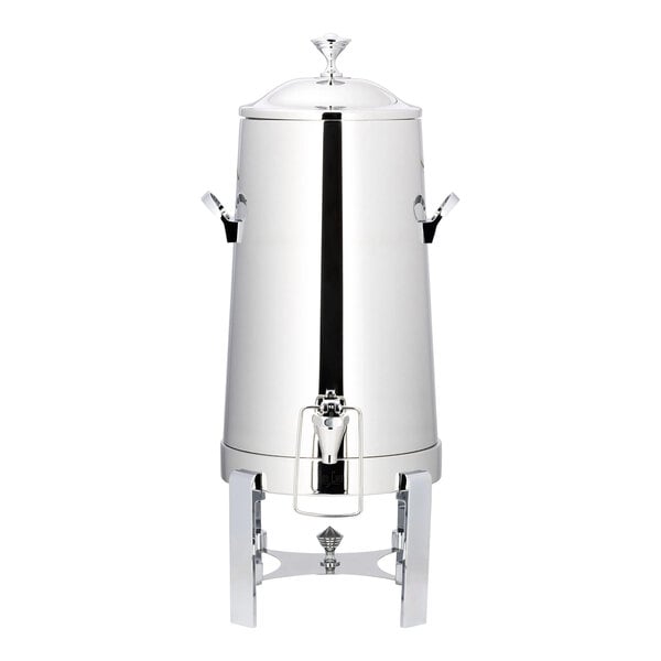 A Bon Chef stainless steel coffee chafer urn with a lid.