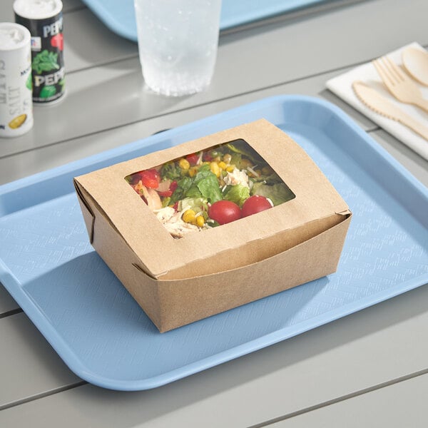 Fold-Pak Bio-Plus View #2 7 3/4" x 5 1/2" x 1 7/8" Kraft Microwavable Folded Poly-Lined Paperboard Take-Out Container with Window - 160/Case