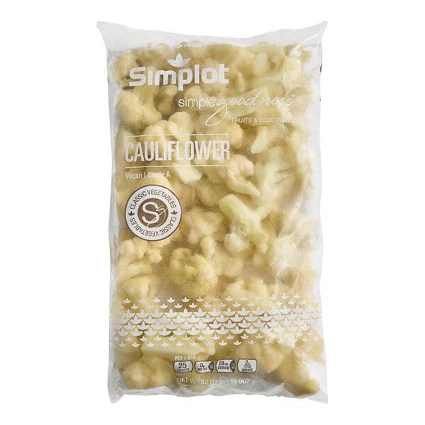 A bag of Simplot Simple Goodness frozen cauliflower florets.